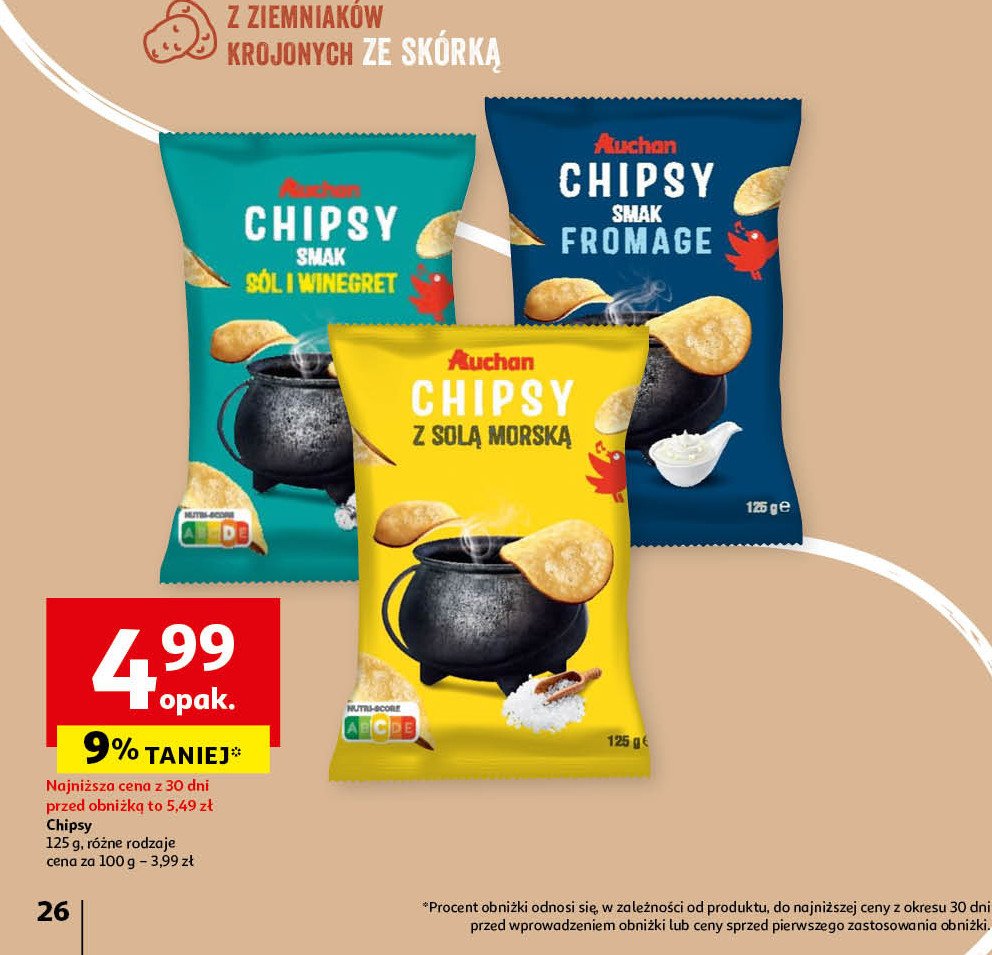 Chipsy fromage Auchan różnorodne (logo czerwone) promocja