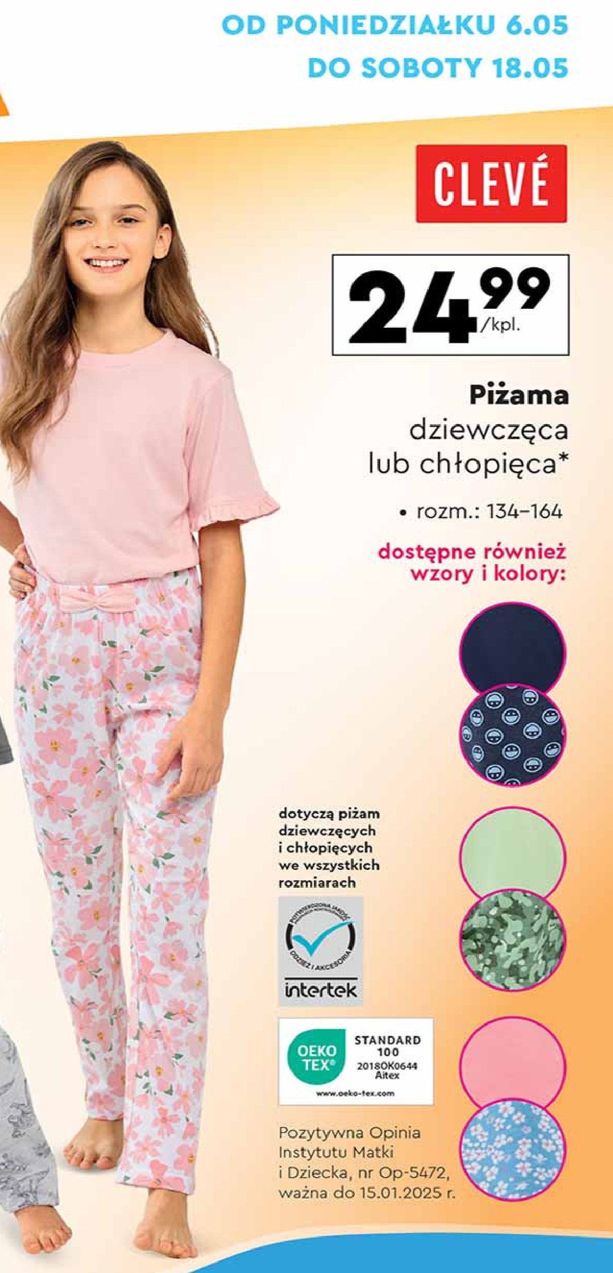 Piżama dziewczęca rozm. 134-164 Cleve promocja