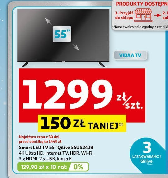 Tv led 55us241b Qilive promocja w Auchan