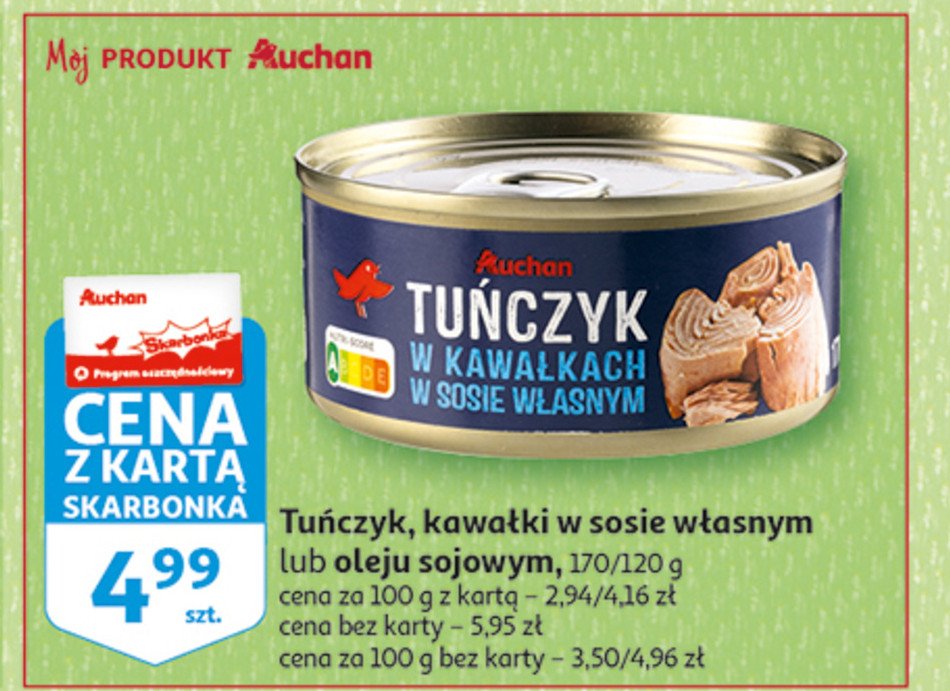 Tuńczyk w kawałkach w oleju sojowym Auchan promocja