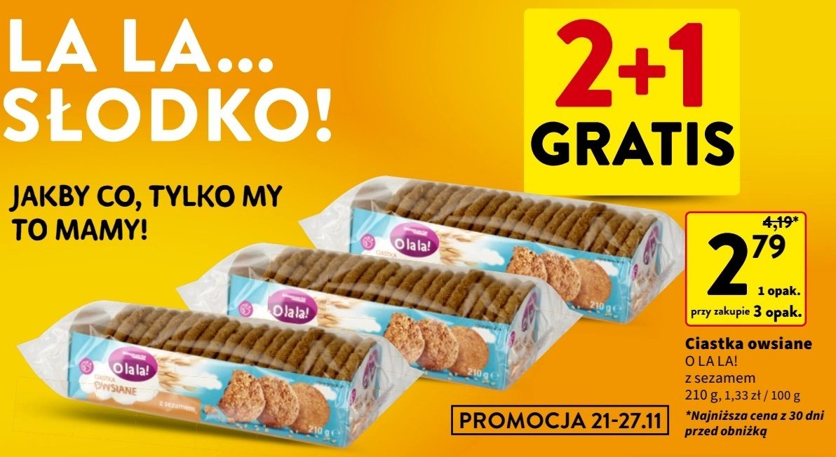 Ciastka owsiane z sezamem O la la! promocja w Intermarche