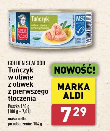 Tuńczyk w oliwie z oliwek z pierwszego tłoczenia Golden seafood promocja w Aldi