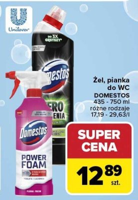 Żel, pianka do WC DOMESTOS 435-750 ml różne rodzaje promocja w Carrefour