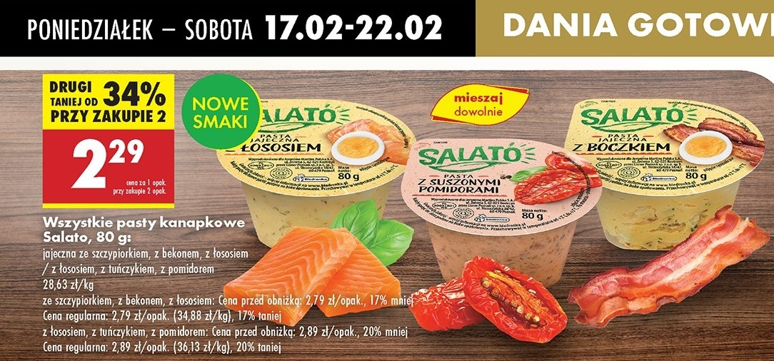 Pasta z łososiem i szczypiorkiem Salato promocja w Biedronka