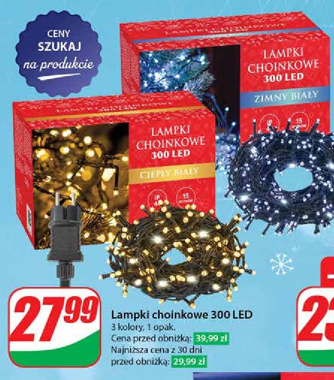 Lampki choinkowe 300 led zimny biały promocja