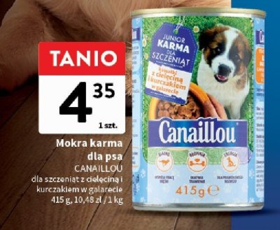 Mokra karma dla psa CANAILLOU dla szczeniaąt z cielęciną i kurczakiem w galarecie promocja w Intermarche