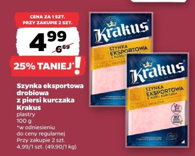 Szynka eksportowa drobiowa z piersi kurczaka Krakus promocja w Netto