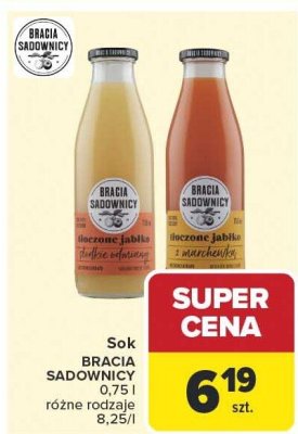 Sok BRACIA SADOWNICY tłoczone jabłko różne rodzaje promocja w Carrefour
