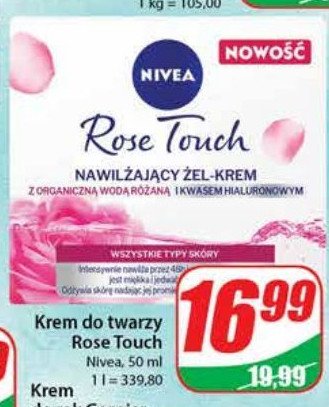 Żel-krem nawilżający z wodą różaną i kwasem hialuronowym Nivea rose touch promocja
