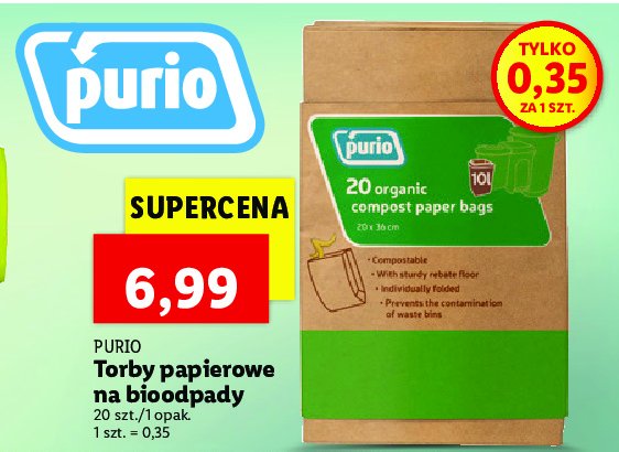Torby papierowe na bioodpady 10 l Purio promocja