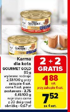 Karma dla kota mus z kurczakiem Purina gourmet gold promocja w Carrefour