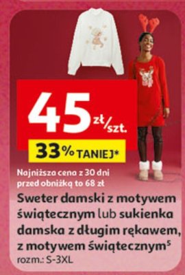 Sweter damski z motywem świątecznym lub sukienka damska z długim rękawem, z motywem świątecznym promocja w Auchan