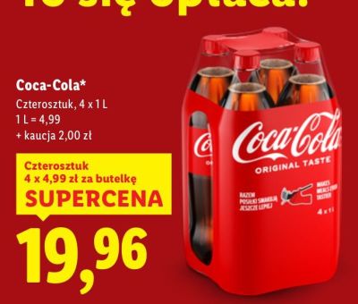 Napój czteroszutk 4 x 1 l Coca-Cola promocja w Lidl