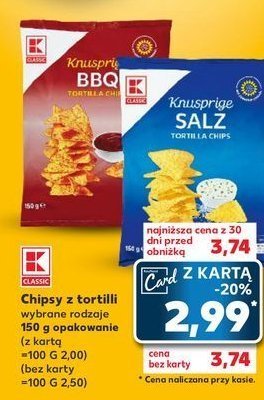 Chipsy torilla bbq K-classic promocja