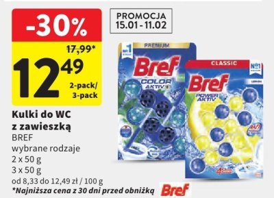 Kulki do WC z zawieszką wybrane rodzaje Bref promocja w Intermarche