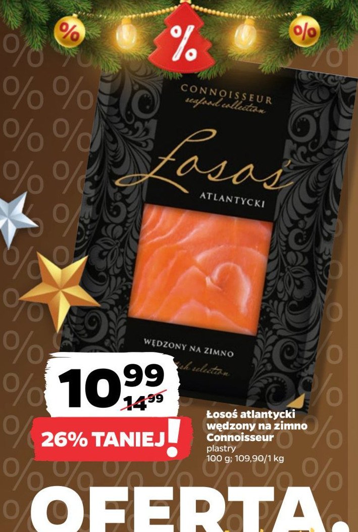 Łosoś wędzony plastry Connoisseur promocja w Netto