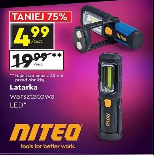 Latarka warsztatowa składana Niteo tools promocja w Biedronka