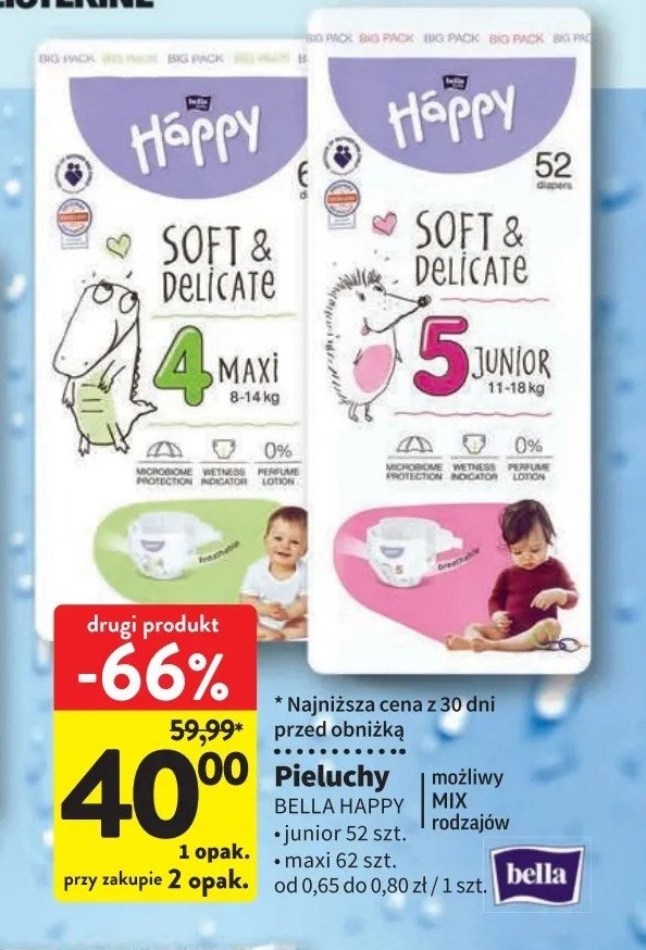 Pieluchy 4 maxi 8-14 kg Bella baby happy	soft & delicate promocja