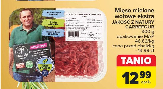 Mięso mielone wołowe ekstra Carrefour targ świeżości promocja w Carrefour