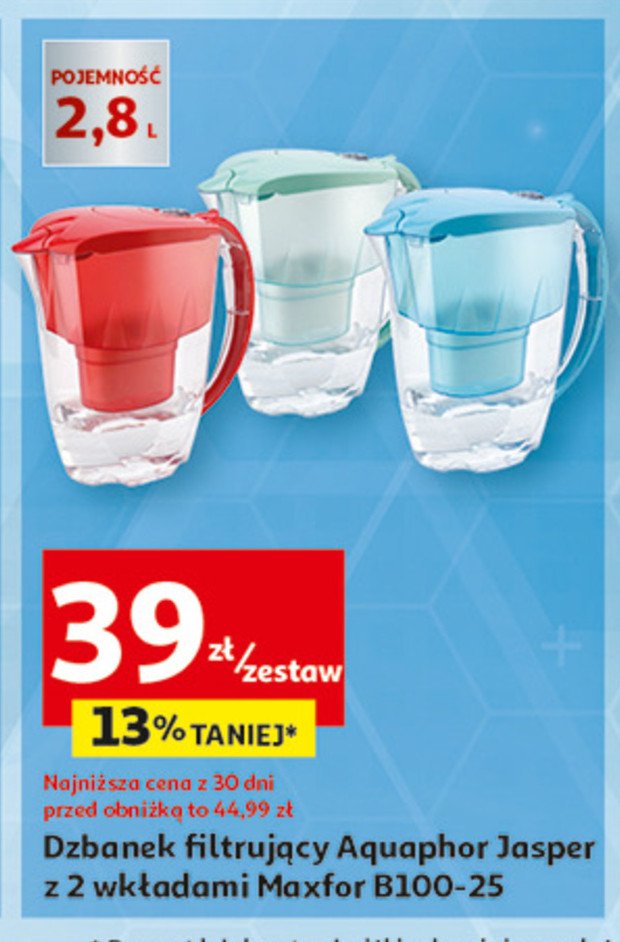 Dzbanek jasper 2.8 l miętowy + 2 wkłady mg Aquaphor promocja w Auchan