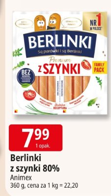 Parówki Berlinki Premium z szynki 80% promocja w Leclerc