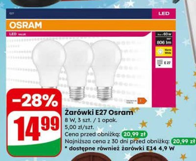 Żarówki E27 Osram LED 8 W promocja w Dino