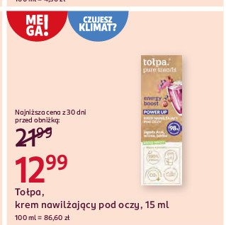 Krem pod oczy nawilżający energy boost Tołpa pure trends promocja w Rossmann