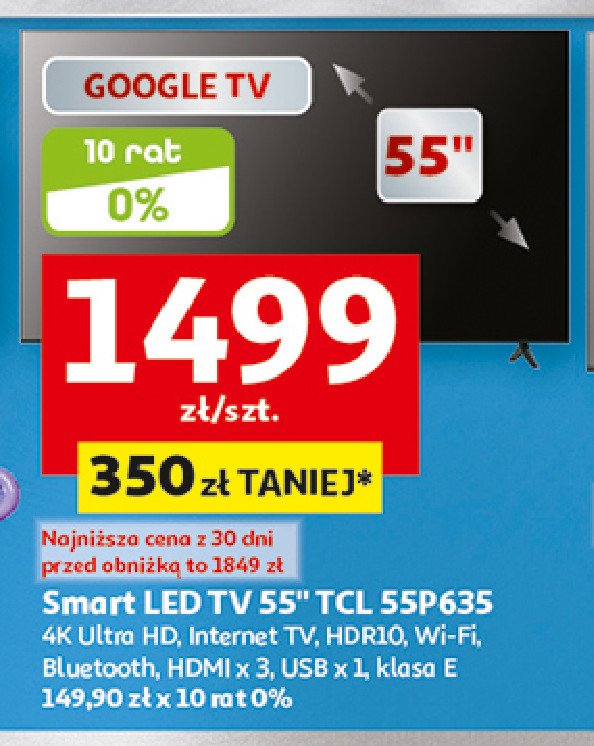 Telewizor 55" led 55p635 Tcl promocja w Auchan