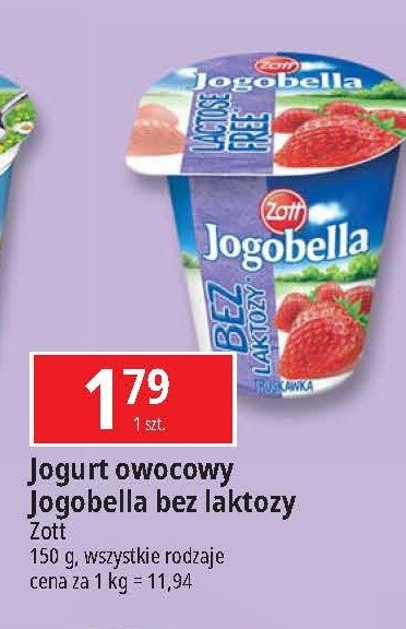 Jogurt truskawka Zott jogobella bez laktozy promocja