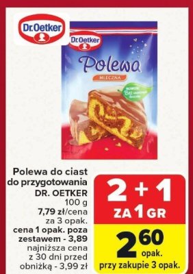 Polewa do ciast do przygotowania Dr. Oetker mleczna promocja w Carrefour Market