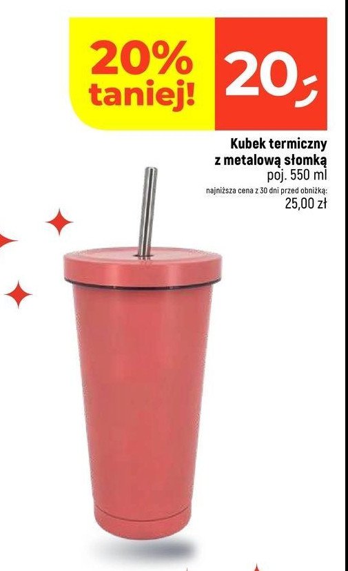 Kubek termiczny z metalową słomką 550 ml promocja w Dealz