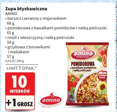 Zupa błyskawiczna, różne rodzaje Amino promocja w Intermarche
