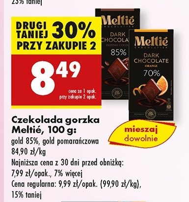 Czekolada gorzka 70 % z pomarańczami Meltie promocja w Biedronka