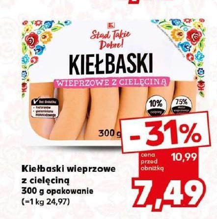 Kiełbaski wieprzowe z cielęciną K-classic stąd takie dobre! promocja