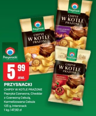 Chipsy Przysnacki w Kotle Prażone Papryka Czerwona, Cheddar z Czerwoną Cebulą, Karmelizowana Cebula promocja w Chorten