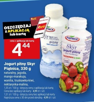 Jogurt pitny Skyr Piątnica, 330 g promocja w Twój Market