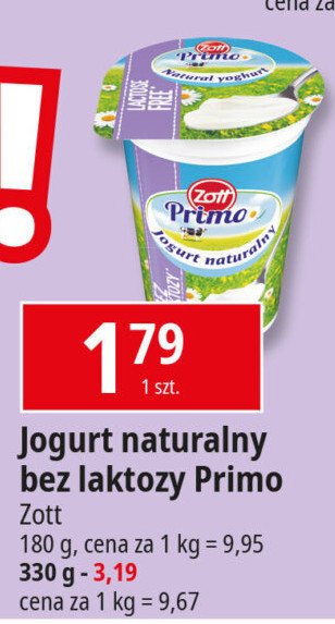Jogurt naturalny bez laktozy Zott primo promocja w Leclerc