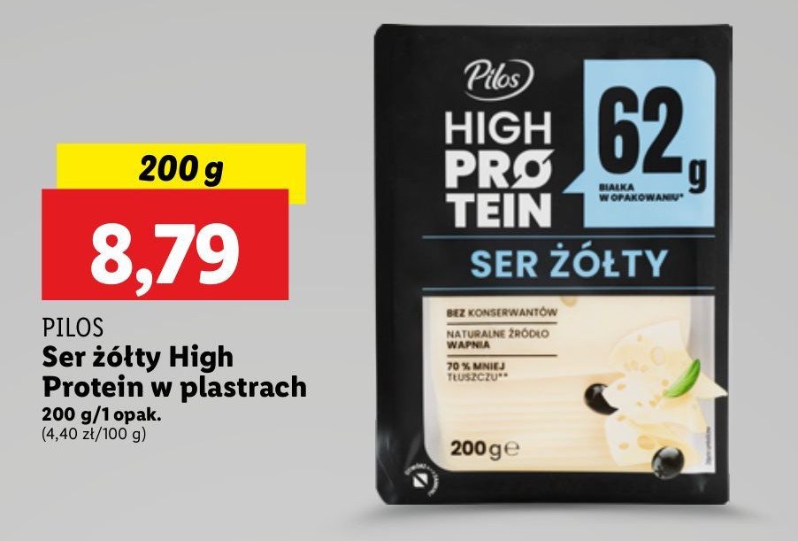 Ser żółty wysokobiałkowy PILOS HIGH PROTEIN promocja w Lidl