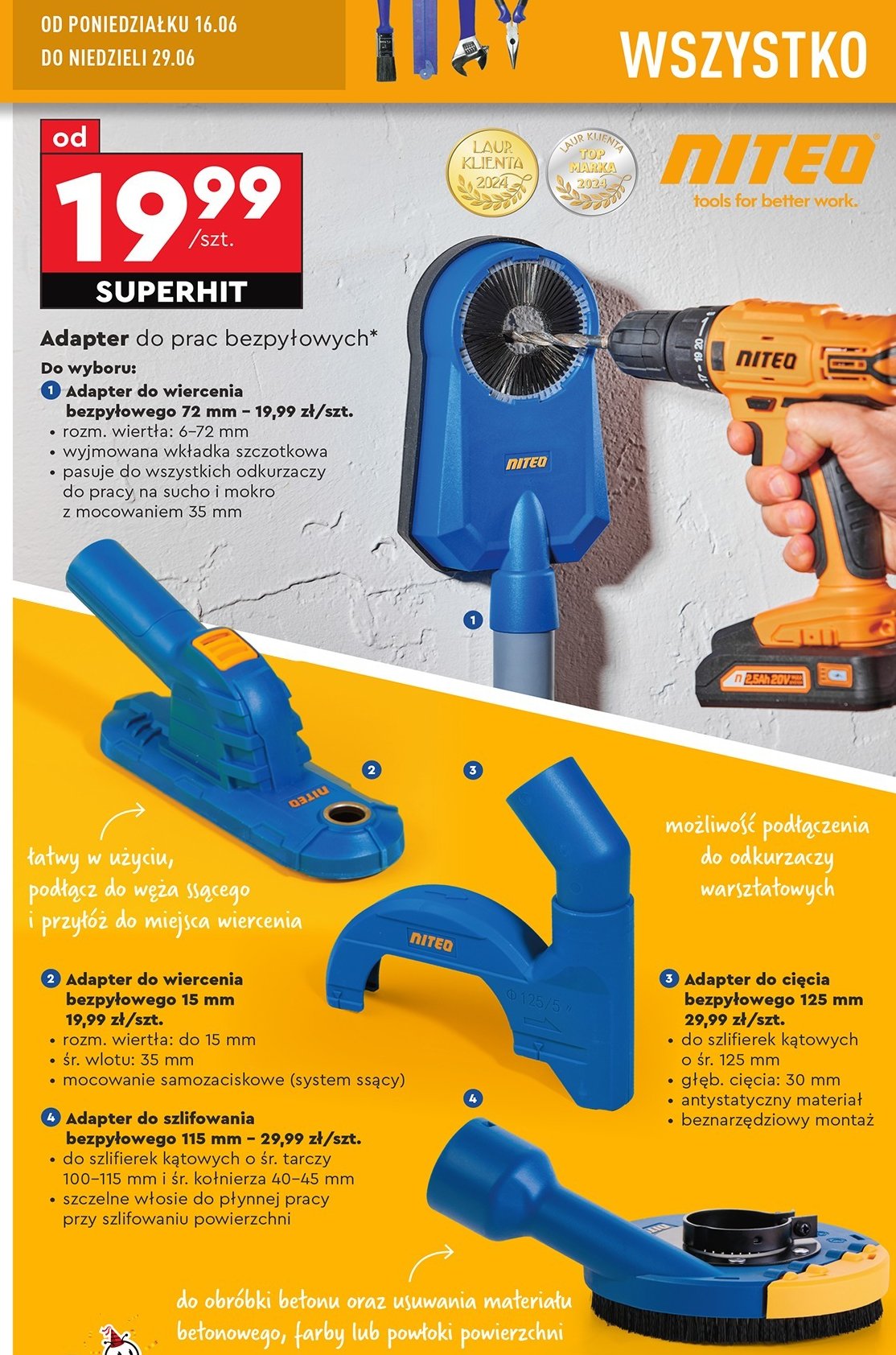 Adapter do cięcia bezpyłowego 125 mm Niteo tools promocja w Biedronka