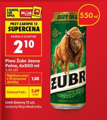 Piwo Żubr Jasne Pełne 550 ml promocja w Biedronka