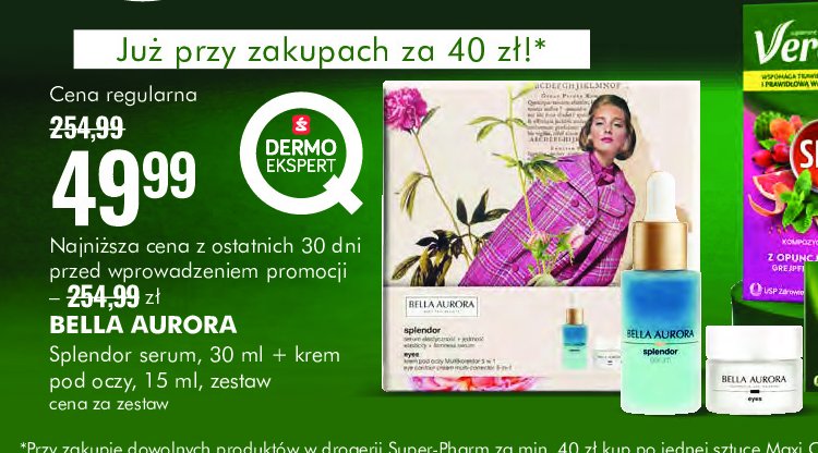 Zestaw w pudełku splendor: serum 30 ml + krem pod oczy 15 ml Bella aurora zestawy promocja w Super-Pharm