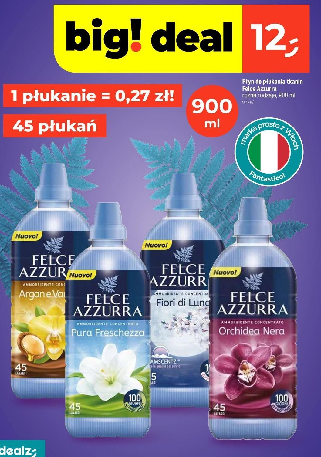 Płyn do płukania argan e vaniglia Felce azzurra promocja w Dealz