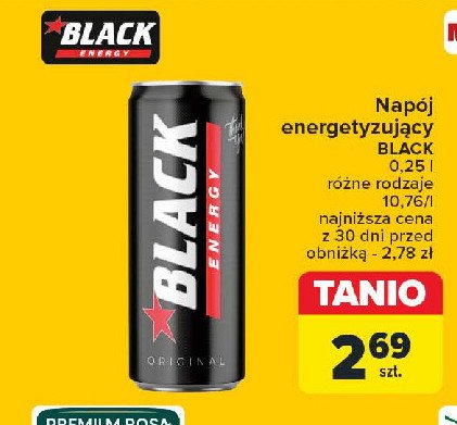 Napój energetyczny classic Black energy promocja w Carrefour Market