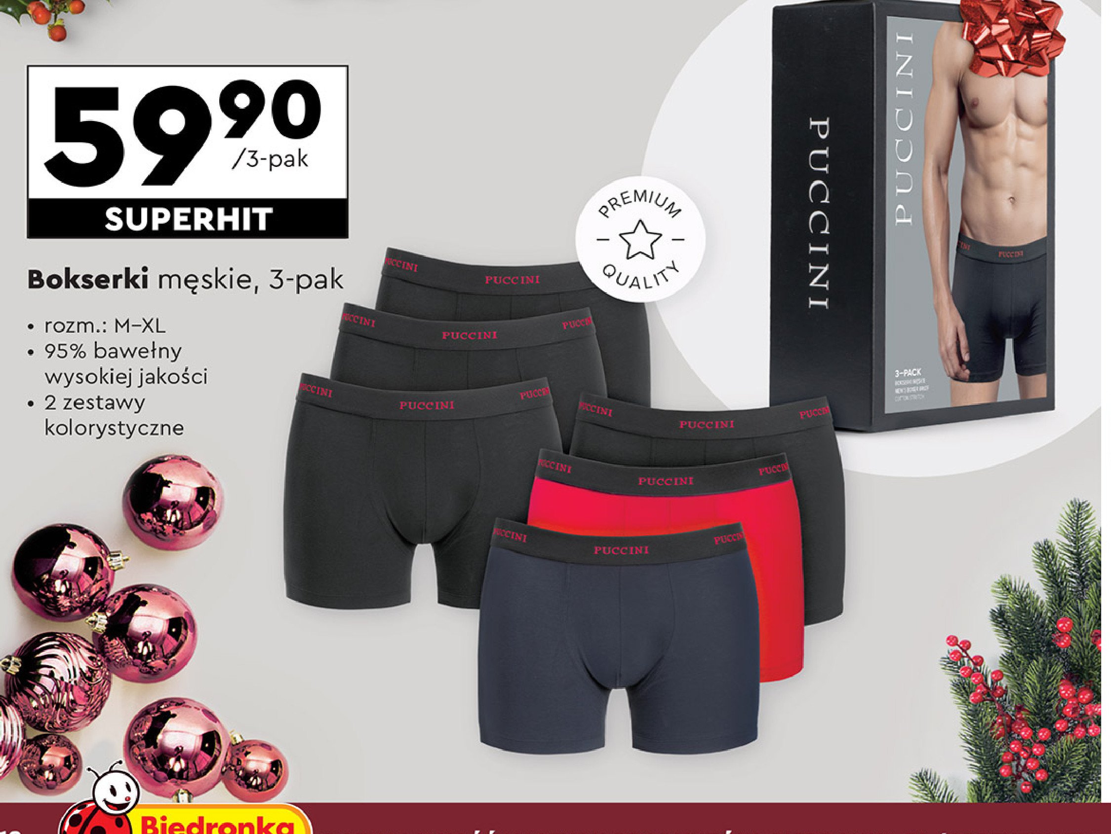 Bokserki męskie m-xl Puccini promocja w Biedronka