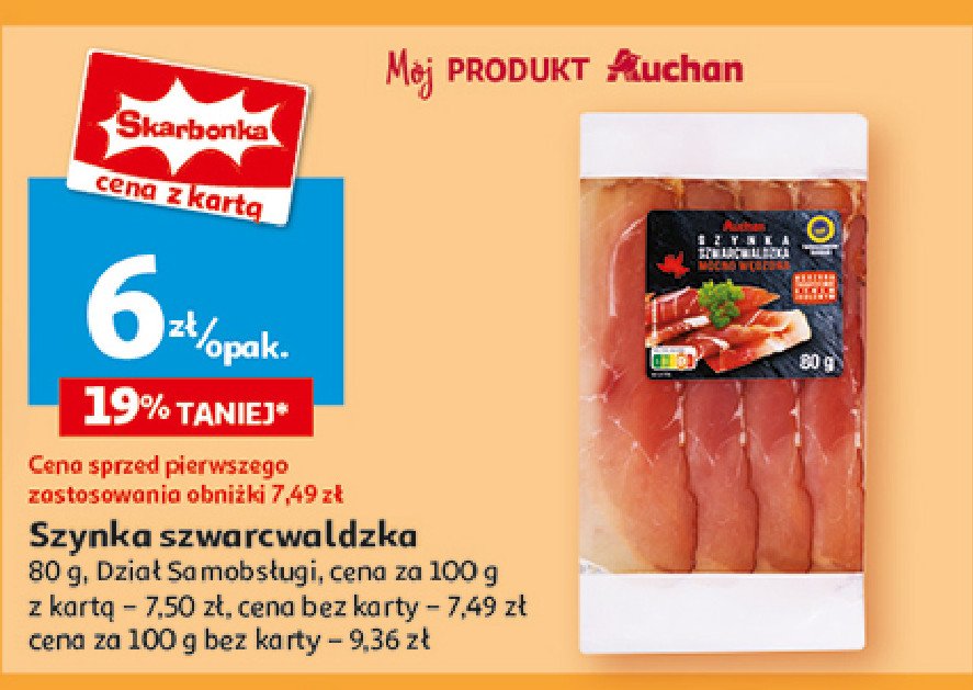 Szynka szwarcwaldzka Auchan różnorodne (logo czerwone) promocja w Auchan