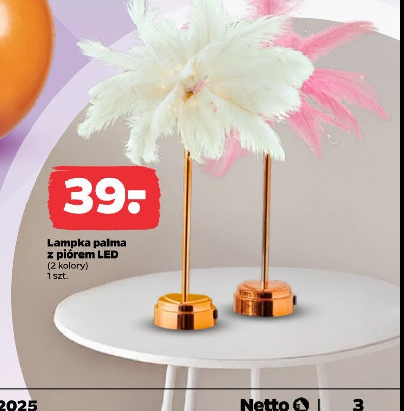 Lampka palma z piórami led promocja w Netto