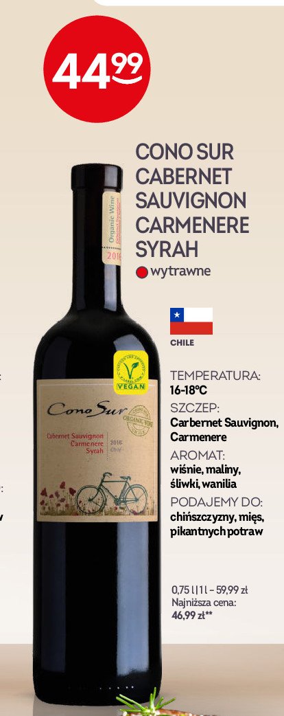 Wino Cono sur cabernet sauvignon carmenere syrah promocja