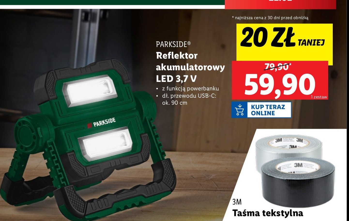 Reflektor led 3.7 v Parkside promocja w Lidl