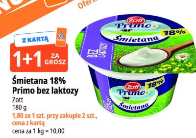 Śmietana 18% Primo bez laktozy Zott promocja w Leclerc