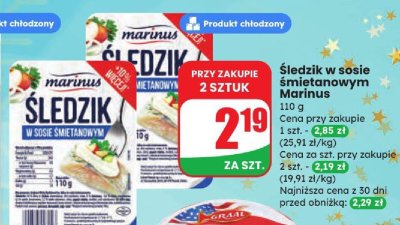 Śledzie w sosie śmietanowym Marinus promocja w Dino